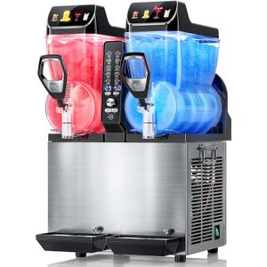 30L Commercial Slushie Machine, 2-Tank Frozen Drink Maker for Margarita | Slushie Machine Wine Frappe, 8 Gal LED Stand-up Slush Dispenser Bar Restaurant Party 1000W Fast Cool Auto Clean ETL Listed