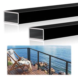 2 Pack 10FTx 2"x1" Aluminum Black Handrail with Self Drilling Screws Nylon End Caps, AAMA 2604 Coating, 2.8mm Thick Flat Handrail Cuttable Top Rail for Deck Stair Railing Indoor Outdoor