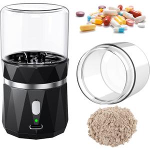 Small Portable Cordless Electric Pill Crusher Fine Powder for Elderly - Battery Operated Pill Grinder for Multiple Pills, Small and Large Medication and Vitamin Tablets - Suitable for Travel (Black)