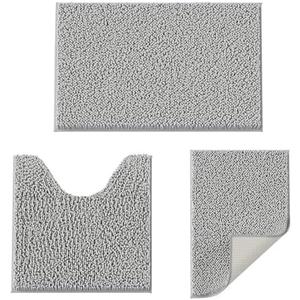 Bathroom Rugs Set 3 Pieces Extra Soft and Absorbent Shaggy Bath Rugs, Chenille Bathroom Mats, Non-Slip Plush Carpet Runner, Bathrooms Set with Toilet Rugs, Perfect Bath Mats for Bath Tub, Shower