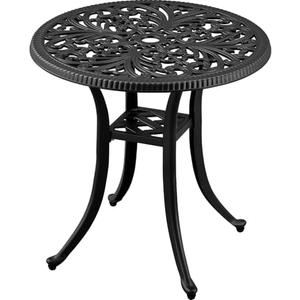 ZOTORUN 21” Cast Aluminum Patio Bistro Table, All Weather Round Patio Coffee Table, for Backyard Porch Pool Balcony Deck, Black (1, Black)