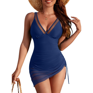 Blooming Jelly Women's One Piece Swimsuit Tummy Control Swim Dress Modest Bathing Suit Mesh Sarong Wraps Swim Suits ,Size XL