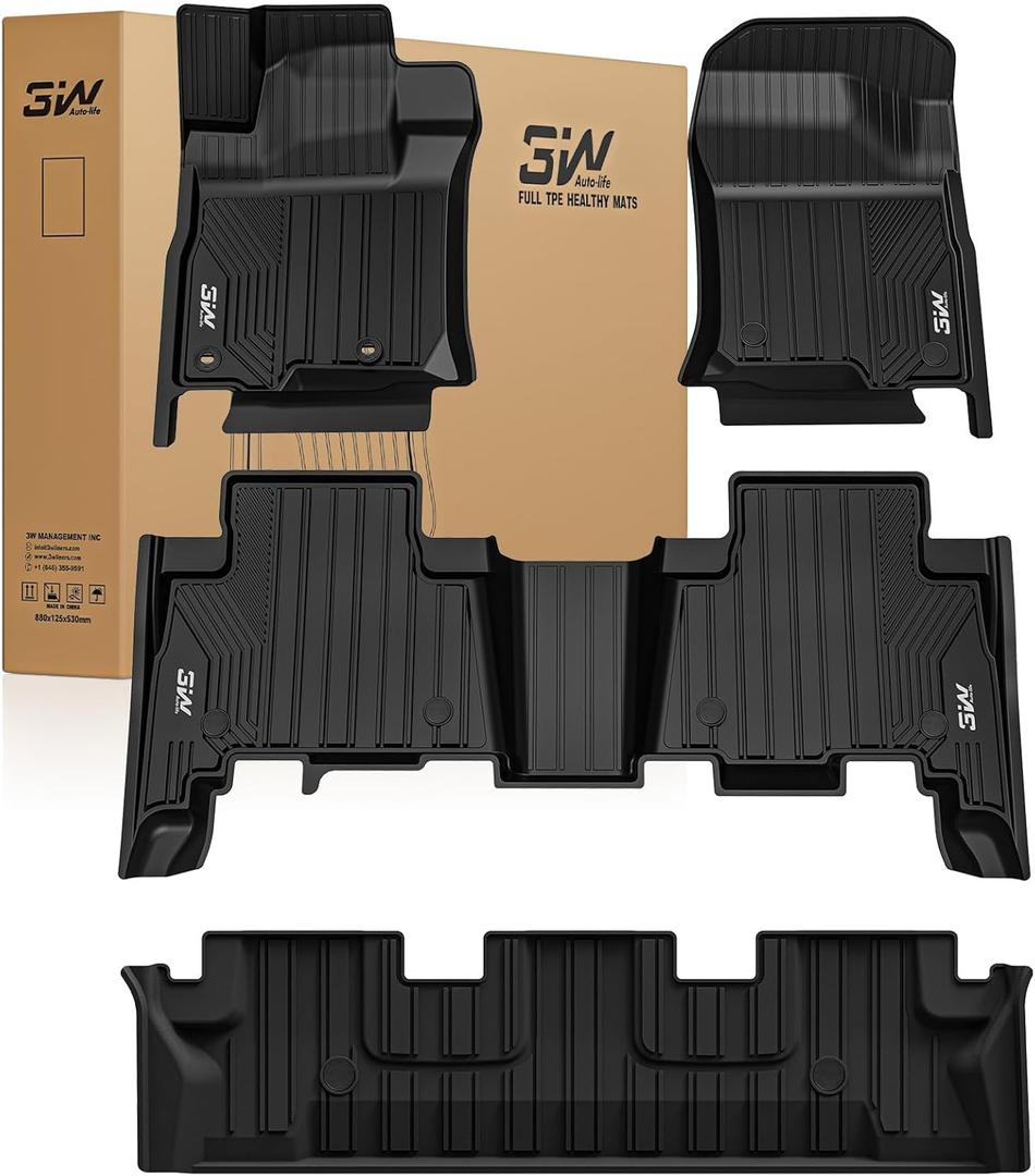 3W Floor Mats for Lexus GX460 2014-2023 (only for 7 seat), TPE All Weather Custom Fit Floor Liner 1st, 2nd&3rd Rows Car Mats, Black