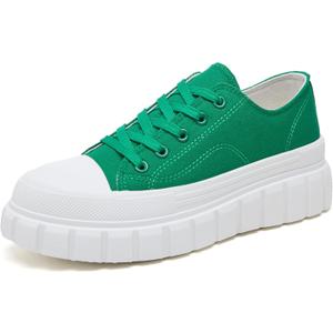 yageyan Women's Platform Sneakers Canvas Shoes for Women White Low Top Classic Casual Tennis Shoes(Green, 10)