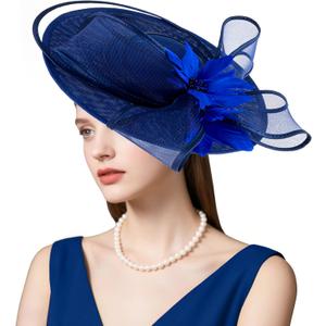 dressfan Womens Church Derby Fascinator Hats,20s 50s Linen Feather Vintage Feather Wedding Tea Party Derby Hats
