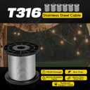316 Stainless Steel Cable, 600FT 1/32IN Wire Rope 7 * 7 Strand with 150Pcs Aluminum Sleeves Stops, Guide Wire for Outdoor String Lights for String Lights Hanging, Clotheslines, Trellis (600FT)