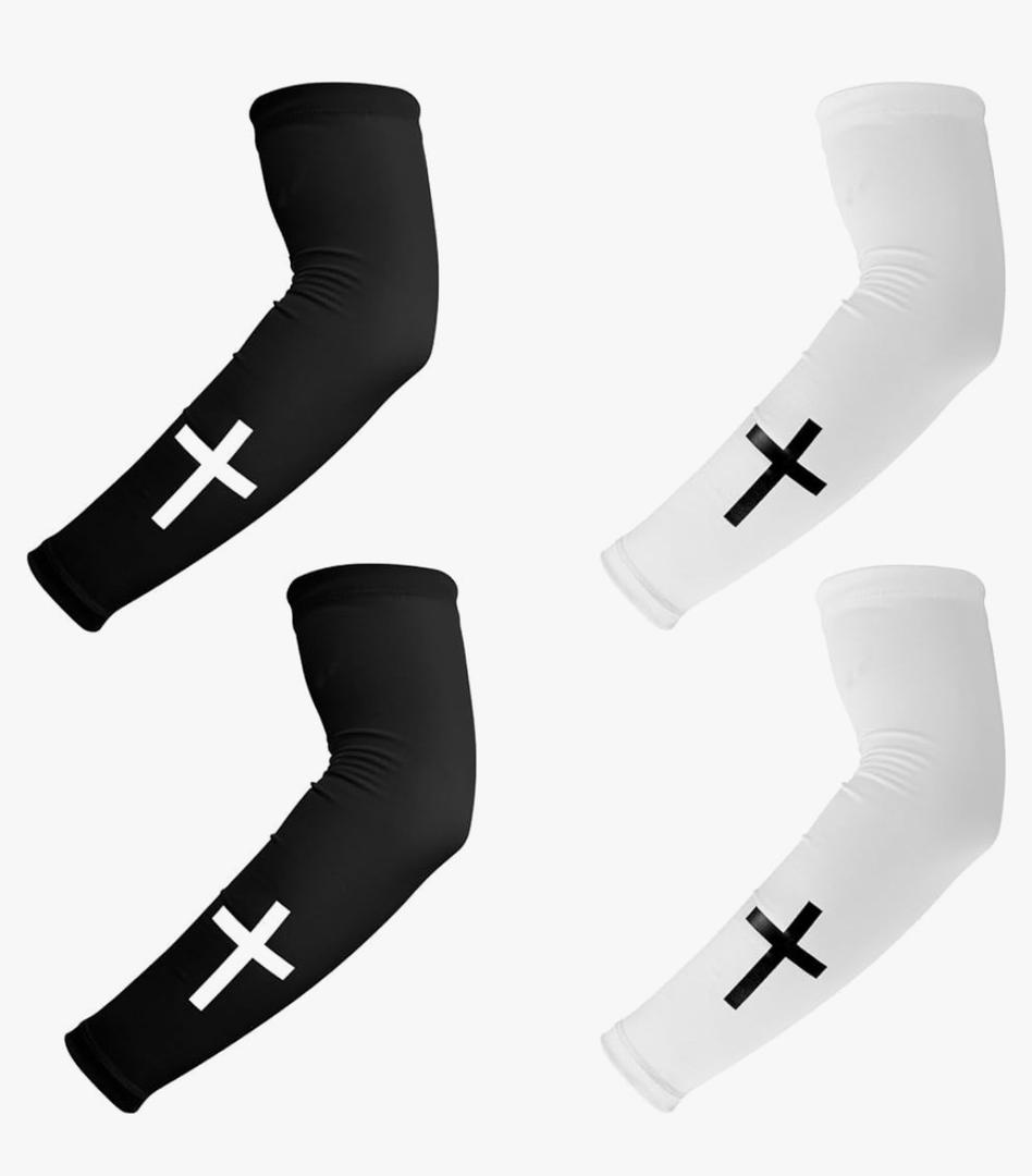 BOXOB 2 Pairs Faith Cross Arm Sleeves, Polyester Religious Compression Cooling Arm Sleeves for Men Women Football Basketball Baseball Running Cycling Outdoor Activities Sleeve (Black, White)