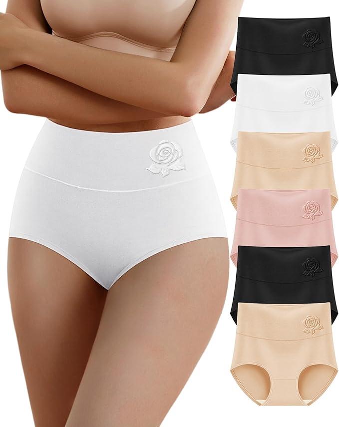 YDQ Women's Cotton Underwear High Waisted Comfortable Tummy Control Stretch Soft Full Coverage Breathable Briefs 5-6 Packs, Size XL