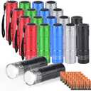 20 Pack of Flashlights 9 LED Mini Aluminum Flashlight Bulk with Lanyard 60 AAA Batteries Included Assorted Colors Handheld Flashlights for Hurricane Supplies Camping, Night Reading, Cycling