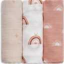GLLQUEN BABY Receiving Blanket Boy Cotton Muslin Swaddle Blankets Girl Newborn Squares Breathable & Soft Thin Baby Blankets Cloths Double Absorbent Infant Swaddling Wrap - 3 Pack (Sun)