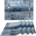 Blue and Grey Abstract Art Placemats Set of 4 for Dining Table PVC Wipeable Place Mats Washable (Color2)