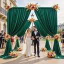 50ft x 12ft Wrinkle Free Hunter Green Backdrop Curtains for Parties, Silky Photo Backdrop Drapes 12FT Long Back Drop Cloth for Wedding Birthday Photography Background Decor