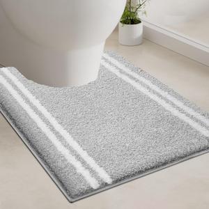 PURRUGS Non-Slip Bathroom Rug U-Shaped 20" x 24" - Super Absorbent & Quick Dry Shaggy Microfiber Bath Mat, Machine Washable Plush Contour Rug for Toilet Base, Light Grey