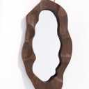 Handcrafed Rustic Wood Framed Wall Mirror, Wavy Irregular Oval Shape