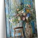 Farmhouse Daisy Canvas Wall Art Vintage Country Flower Posters Prints Still Life Botanical Bouquet Wall Decor Rustic plant Floral Pictures Painting countryside Bathroom Bedroom LivingRoom Framed (Bule)