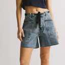 Jean Shorts Womens Drawstring Low Waist Wide Leg Denim Shorts Y2k Summer Jorts with Pockets (Blue, S)