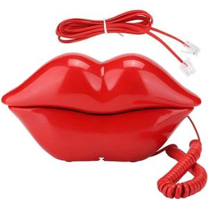 Lip Telephone, Advanced Home Telephone, Interesting Mouth Lip-Shaped Telephone, Electroplating Wire Phone Home Decoration, for Families House Phone (Red)