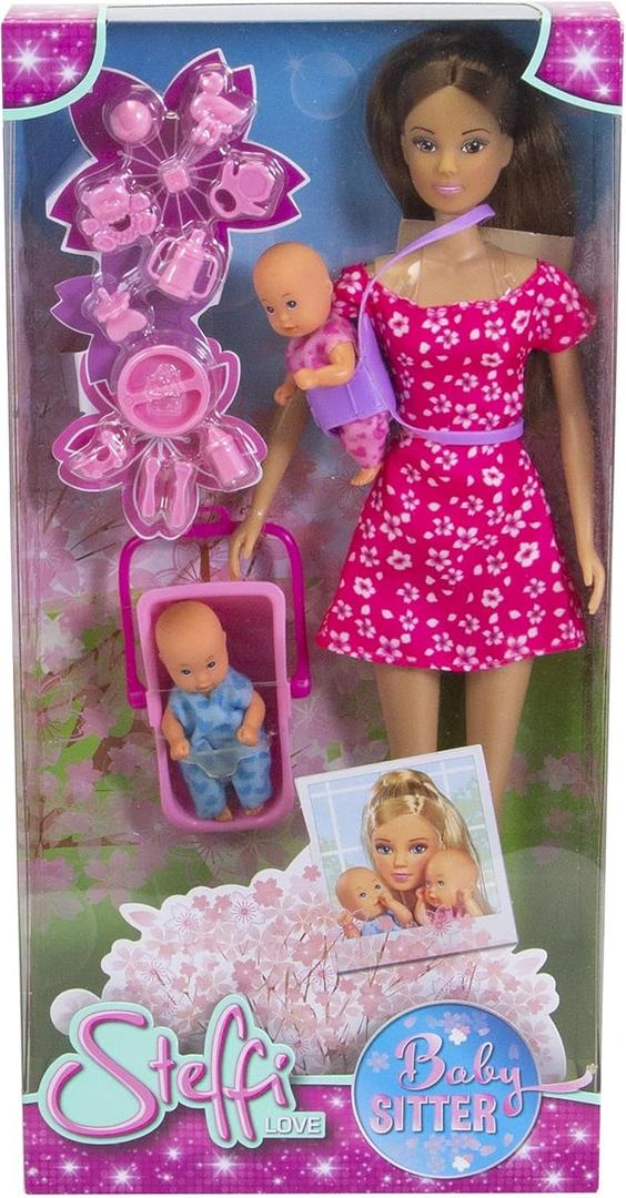 Simba Steffi Love Babysitter Doll Set, 11-in Height, Multicolor - Includes Two Baby Dolls, Baby Carrier and Accessories, for Girls