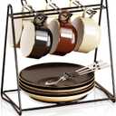 Tea Cups and Saucers Holder,Black Metal Coffee Cup Tea Cups Rack,Organizer for Coffee Cup Spoon and Saucers