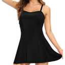 Women Bandeau One Piece Skirt Swimsuit Tummy Control Swimdress Swimwear, Medium