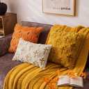 Decorative Farmhouse Fall Throw Pillow Covers 18x18 Set of 2, Mustard Maple Leaf Plush Embroidered Pillow Cases for Couch, Soft Fluffy Faux Fur Cushion Covers for Harvest Autumn Home Dcor (Mustard Yellow Stem)