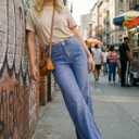 Astylish Women's High Waisted Wide Leg Jeans Stretch Denim Pants with Front Patch Pockets (Blue, L)