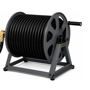 Dual Floor and Wall Mounted Garden Hose Reel, Holds 200ft of Water Hose, Heavy Duty Metal Hose Reel, Space Saving Hose Reel Organizer for Yard, Garage & Shed (Graphite)