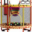55" Trampoline for Kids with Enclosure, 440lbs Capacity Indoor & Outdoor Toddler Trampoline with Adjustable Gymnastics Bar & Toys, for Boys & Girls (Giraffe)
