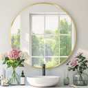 Round Gold Mirror, 30 Inch Circle Gold Mirror, Metal Frame Round Wall Mounted Mirrors for Bathroom, Living Room, Bedroom, Entryway, Vanity, Golden, Brass