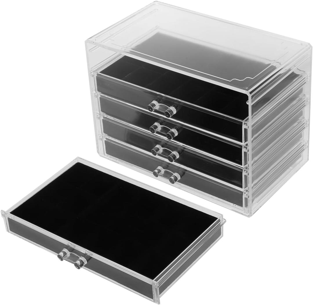 Mobestech Stackable Acrylic Display Cabinet Elegant Drawer Organizer for Rocks Minerals and Trinkets Collection Protective Lined Compartments for Safe Storage