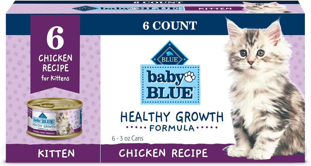 Blue Buffalo Baby BLUE Natural Kitten Wet Cat Food, Healthy Growth Formula with DHA, Chicken Recipe Multi-Pack, 3-oz. Cans (6 Count), Best by Nov 1, 2026