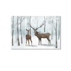 Winter Scene Pictures Canvas Wall Art Decor: Reindeer Christmas Wall Decorations Deer Winter Forest Landscape Painting Prints Holiday Framed Artwork for Bedroom Farmhouse Home Office Indoor Large 24"x36"