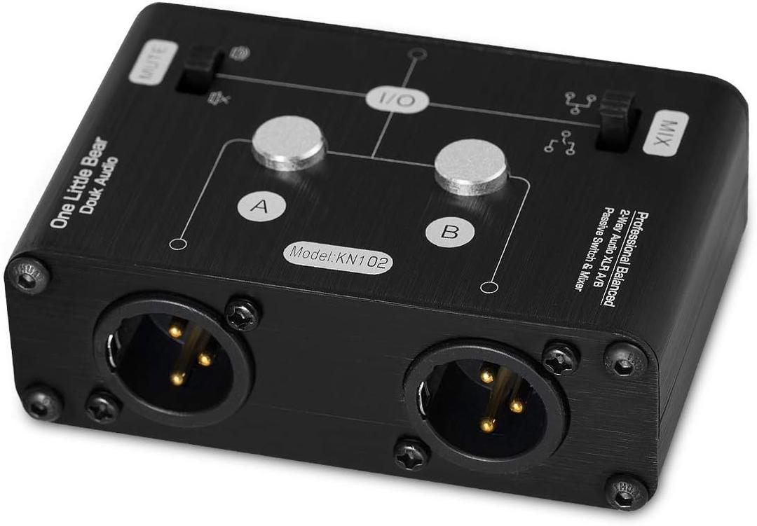 2 Way XLR Balanced Stereo Audio Switcher Passive A/B Mini Switch Box Mixer Sound Splitter (KN102, 1-IN-2-OUT)