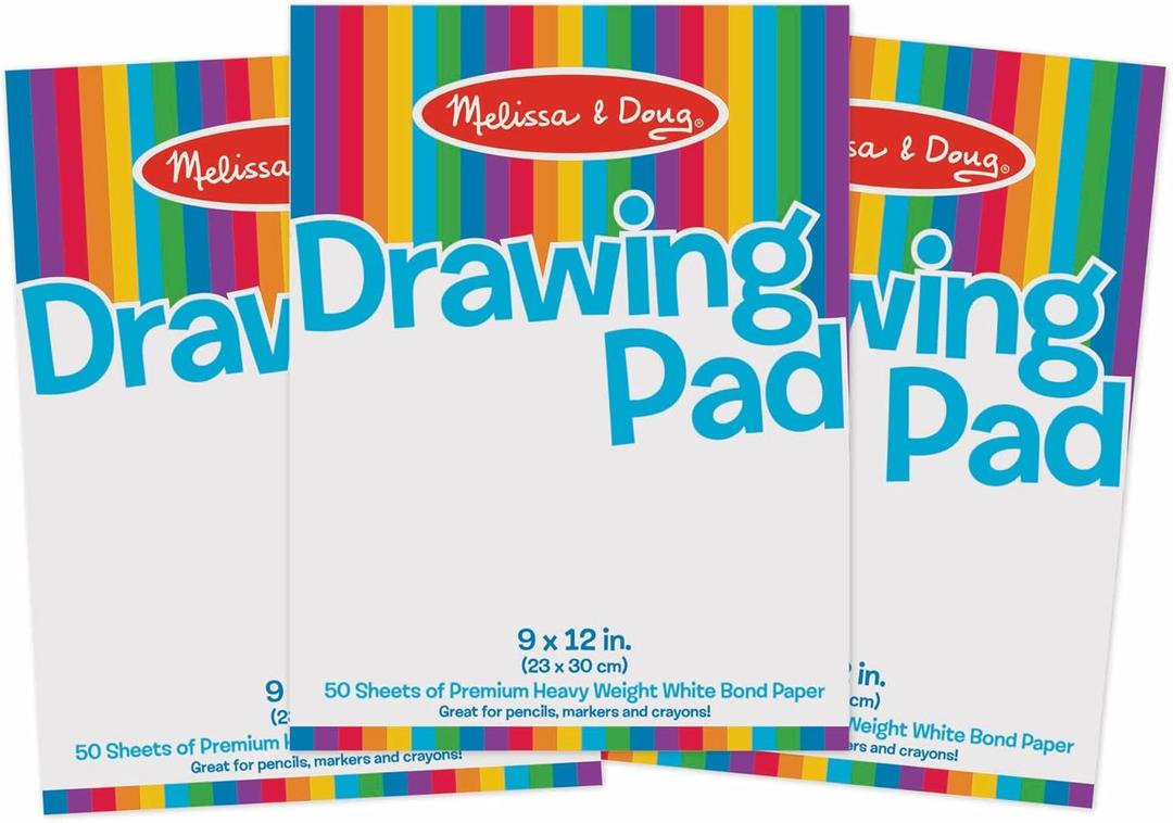 Melissa & Doug Drawing Paper, Sketch Pad, 3-Pack Bundle for Coloring, Writing or Painting (9 x 12 inches) - 50 Sheets Each, Kids Drawing Pad & Art Supplies for Kids Ages 3+ - FSC Certified