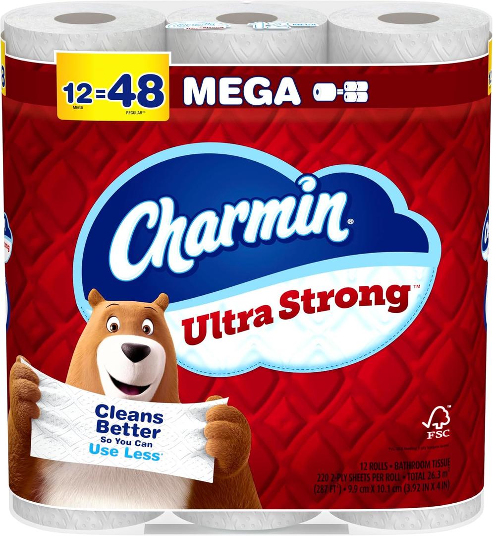 Charmin Toilet Paper Ultra Strong, 12 Mega Rolls = 48 Regular Rolls, 2-ply Bath Tissue