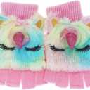 Kids Unicorn Flip Top Gloves with Mitten Cover Knitted Winter Fingerless Convertible Mittens for Boy Girls Toddler (A Pair of Rainbow)