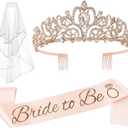 JETKONG 3 Pcs Bachelorette Party Decorations Bridal Shower Crown, Bride to Be Sash&Veil for Women Bachelorette Party Gifts, Bachelorette Party Supplies, Gifts, Favors (Rose Gold)