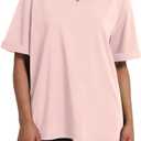Womens Oversized T Shirts Crewneck Rolled Short Sleeve Tops Summer Casual Basic Workout Tee Shirts (Pink, S)