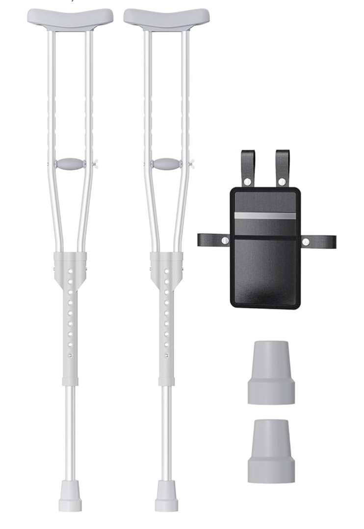 Aluminum Crutches for Adults & Seniors, Adjustable Crutches for Walking, Comfortable Lightweight Crutch with Underarm Pad & Crutch Bag & Hand Grip, 300 LB Weight Capacity, Fitting 5'8"-6'6", 1 Pair