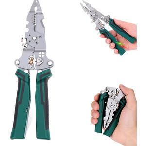 Multi-Function Foldable Wire Stripper with Voltage Tester, 8 in 1 Wire Stripper with Voltage Tester,Professional Foldable Multi-Tool Pliers for Electricians, Strip, Cut, Crimp, Split, Wrap