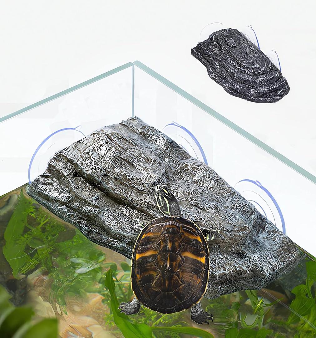 Turtle Basking Platform with Suction Cups, Floating Resting Terrace for Frogs, Terrapins and Tortoises, 8.66×5.11×1.57 inch
