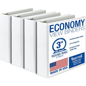 4 x Samsill 3 Inch 3 Ring Binders, Economy Round Ring, Clear View Cover, 550 Sheet Capacity - for School, Home, Office - White, 4 Pack
