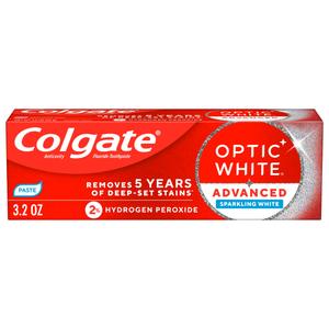 Colgate Optic White Advanced Hydrogen Peroxide Toothpaste, Teeth Whitening Toothpaste Pack, Enamel-Safe Formula, Helps Remove Tea, Coffee, and Wine Stains, Sparkling White, 2 Pack, 3.2 oz