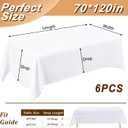 Fixwal 6 Pack White Table Cloth for Rectangle Table, 70 x 120 Inch Polyester Fabric Tablecloths Rectangular, Table Covers 6-8ft for Party, Banquet, Dining, Wedding, Graduation