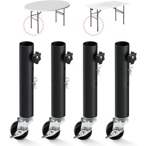 Adjustable Table Leg Risers, Table Leg Extenders with Heavy Duty Casters, Table Risers for Folding Table, Table Height Extender for Straight Leg 2 Levels/Heights (4 Pack, 10.6in) (10.6 in (27cm))