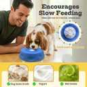 Slow Feeder Dog Bowl with Rolling Ball, Interactive Lick Bowl, Non-Slip, Spatula & Cleaning Brush Set, Anxiety Relief Toy (Blue)