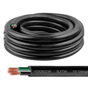 20ft 10/3 10 AWG SJTW 300V Wire (3 Conductor) - 10 Gauge SJTW Cable with UV-Resistant Jacket for Motor Leads, Battery Chargers and Machine - 3 Conductor - 20 Feet Electrical Wire