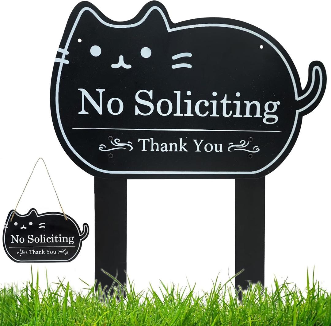 No Soliciting Sign for House Funny Metal No Soliciting Yard Sign, Two Methods to Use,No Solicitation Sign for Home and Business(Black, Cat)