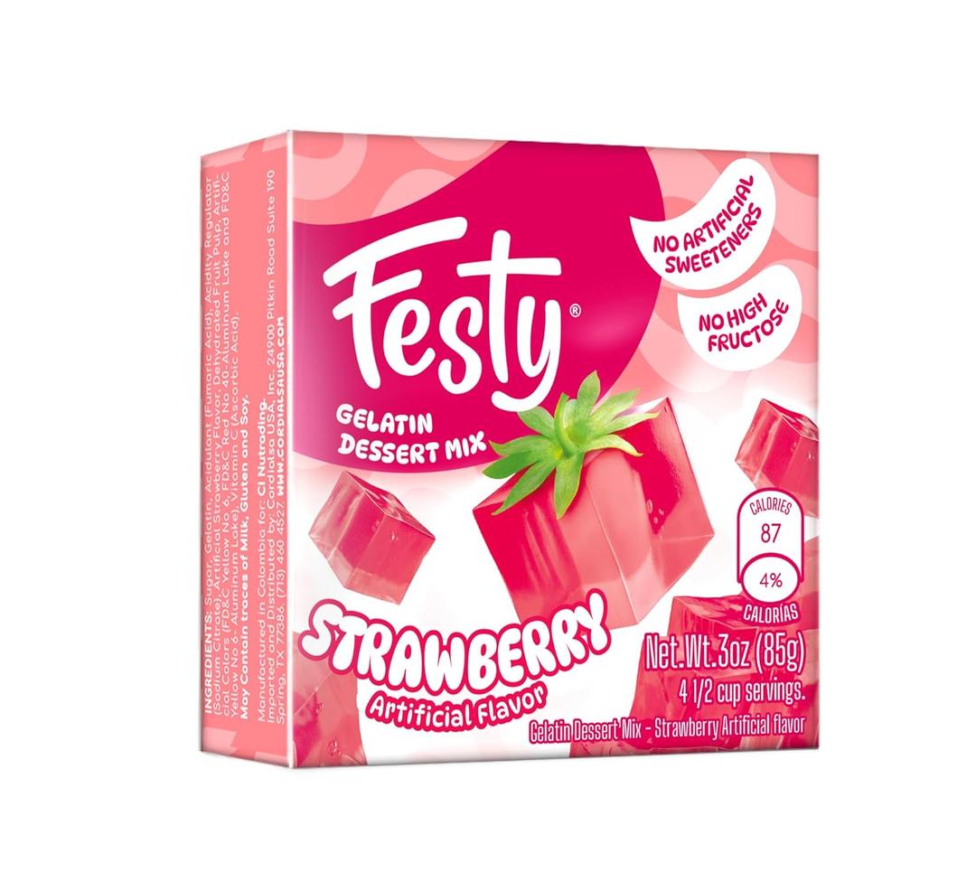Festy Strawberry Gelatin Dessert Mix, 3 oz