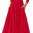 PRETTYGARDEN Women's 2025 Fashion Trendy Fall Long Sleeve Dresses Ruched Flowy Elegant Modest Boho Casual Beach Maxi Dress (Red, L)